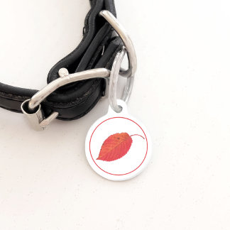 Minimalist Red Autumn Leaf And Pet's Info Pet ID Tag