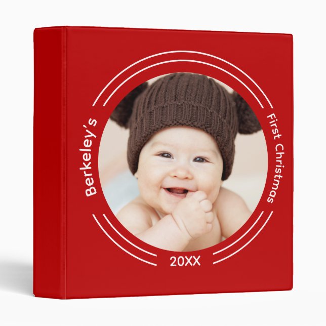 Minimalist Red Baby Photo First Christmas 3 Ring Binder (Front/Spine)