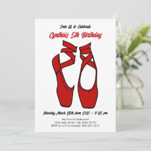 Minimalist Red Ballet Pointe Shoes Birthday Party Invitation