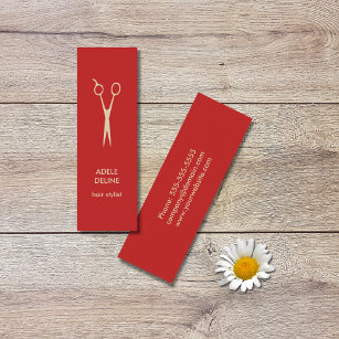 Minimalist Red Beige Scissor Hair Stylist Mini Business Card