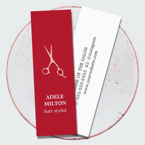 Minimalist Red Beige Scissors Hair Stylist Mini Business Card