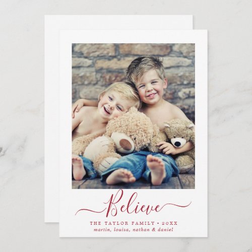 Minimalist Red Believe Religious Portrait Photo Holiday Card