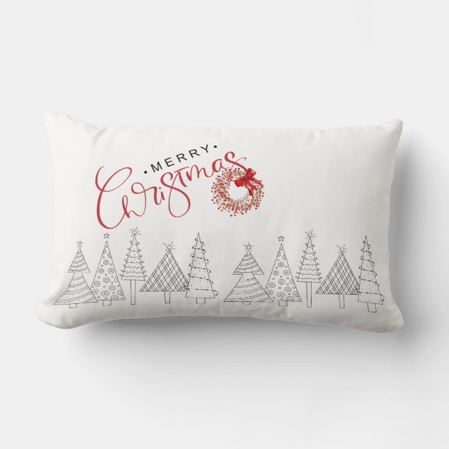 Minimalist Red Berries Merry Christmas Family Name Lumbar Pillow (Front)