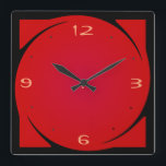 Minimalist Red Black Design>Kitchen Clock<br><div class="desc">A minimalist simplistic design in red and black.This striking wall clock has orange numerals to match.For original diverse designs visit orientcourt at zazzle.com.</div>