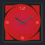 Minimalist Red Black Design>Kitchen Clock<br><div class="desc">A minimalist simplistic design in red and black.This striking wall clock has orange numerals to match.For original diverse designs visit orientcourt at zazzle.com.</div>