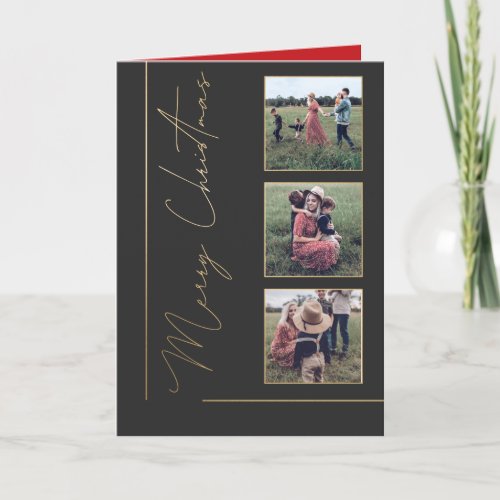 Minimalist Red Black Gold Text Photo Christmas Holiday Card