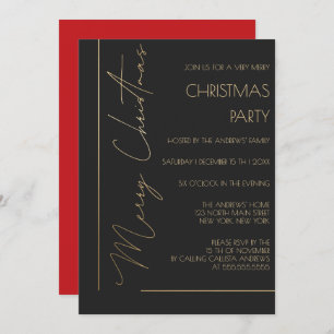 Minimalist Red Black Gold Typography Christmas Invitation