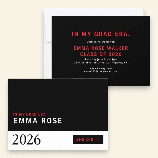 Minimalist Red Black Grad Era class of 2026 Invitation (Creator Uploaded)