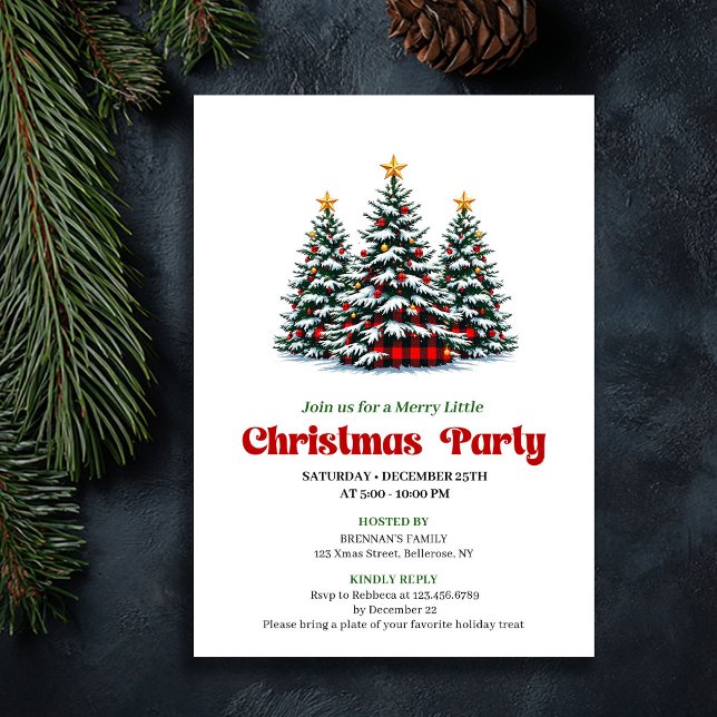 Minimalist Red Black Plaid Holiday Celebration Invitation (Minimalist Red Black Plaid Holiday Celebration)