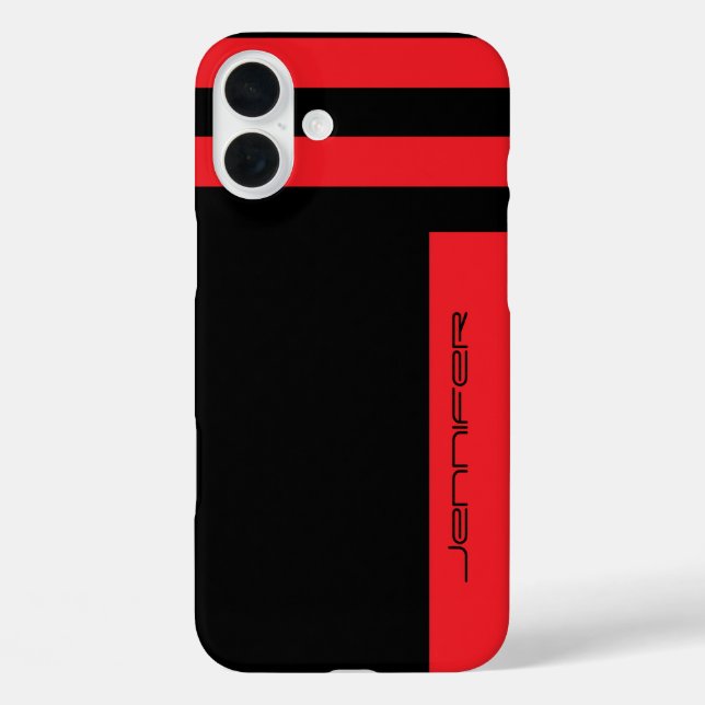 Minimalist Red Black Two Way Stripe, Name, Case-Mate iPhone Case (Back)