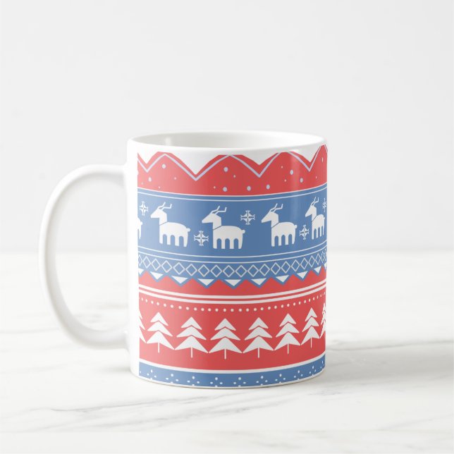 Minimalist Red & Blue Christmas - Unique Pattern Coffee Mug (Left)