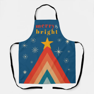 Minimalist Red & Blue Retro Groovy Christmas Apron