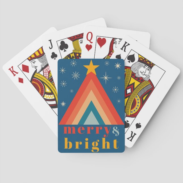 Minimalist Red & Blue Retro Groovy Christmas Poker Cards (Back)