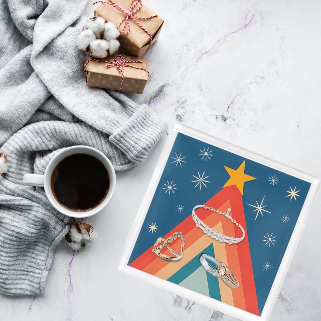 Minimalist Red & Blue Retro Groovy Christmas Tree  Acrylic Tray (Creator Uploaded)