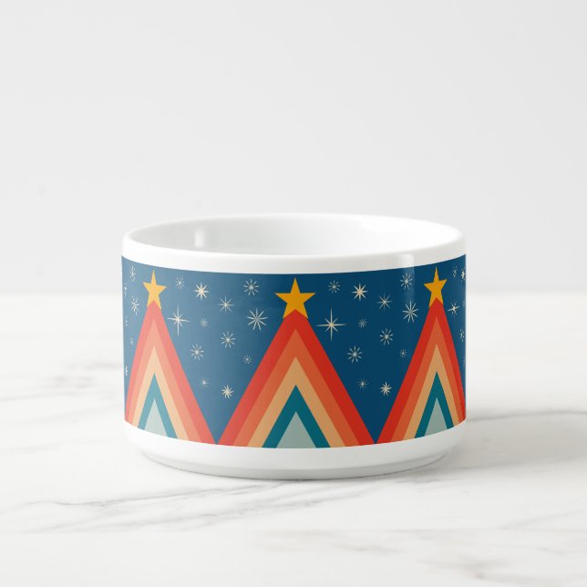 Minimalist Red & Blue Retro Groovy Christmas Tree Bowl (Center)