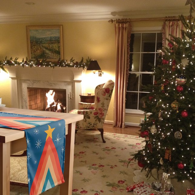 Minimalist Red & Blue Retro Groovy Christmas Tree  Medium Table Runner (Creator Uploaded)