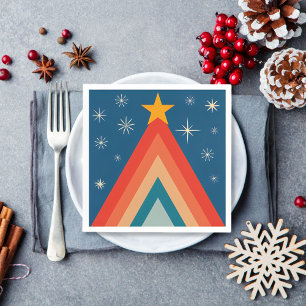 Minimalist Red & Blue Retro Groovy Christmas Tree Napkins