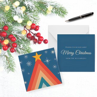 Minimalist Red & Blue Retro Groovy Christmas Tree