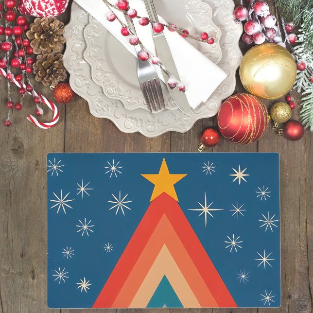 Minimalist Red & Blue Retro Groovy Christmas Tree  Placemat (Creator Uploaded)
