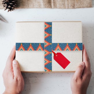 Minimalist Red & Blue Retro Groovy Christmas Tree