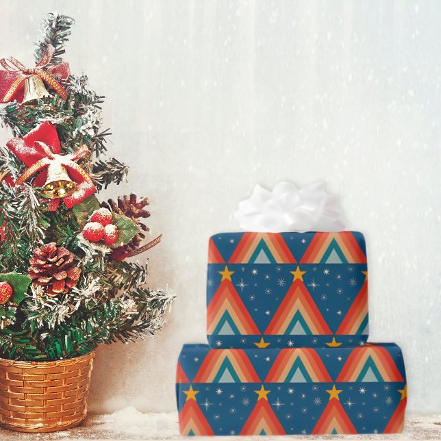 Minimalist Red & Blue Retro Groovy Christmas Tree  Wrapping Paper (Creator Uploaded)