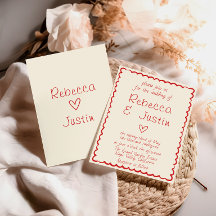 Minimalist Red Border Handwritten Wedding
