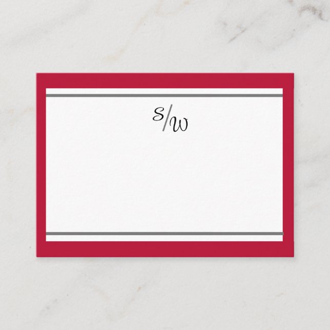 Minimalist Red Border Monogram Note Card (Front)