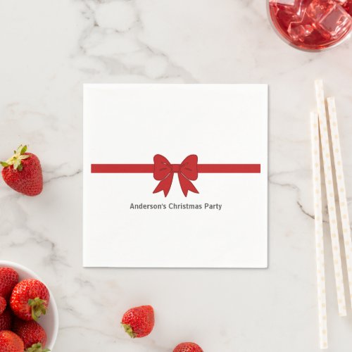 Minimalist Red Bow Christmas Napkins