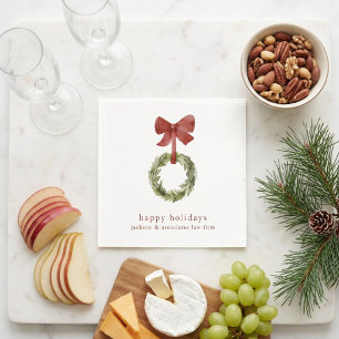 Minimalist Red Bow Christmas Wreath Napkins