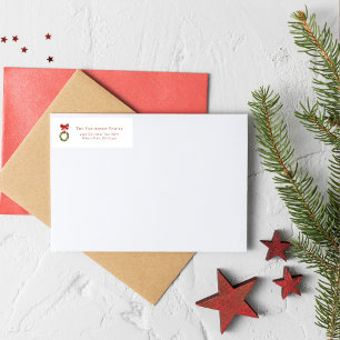 minimalist red bow christmas wreath return address label