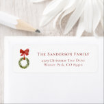 minimalist red bow christmas wreath return address label<br><div class="desc">A minimalist red bow christmas wreath return address label.  This return address label features a boxwood greenery christmas wreath with a red bow.  All text can be customized with any wording of your choice.</div>