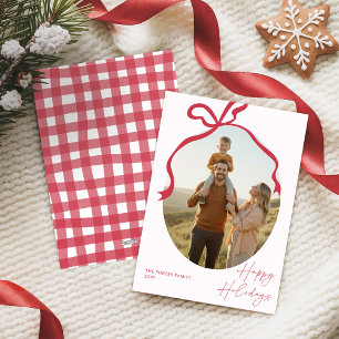 Minimalist Red Bow Family Photo Christmas  Holiday Card