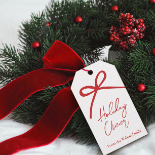 Minimalist Red Bow Holiday Cheer Gift Tag