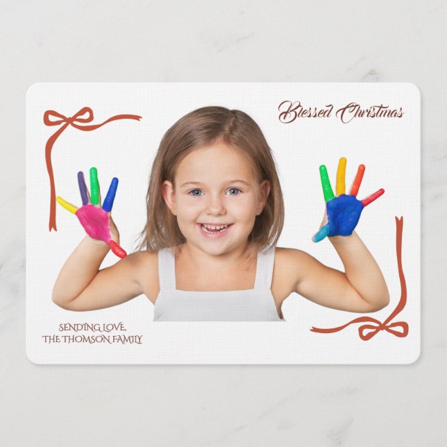 Minimalist Red Bows Blessing Christmas Handwriting Invitation (Front)