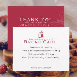 Minimalist Red Bread Loaf Bakery Care Instructions Thank You Card