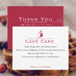 Minimalist Red Bread Loaf Cake Care Instructions Thank You Card