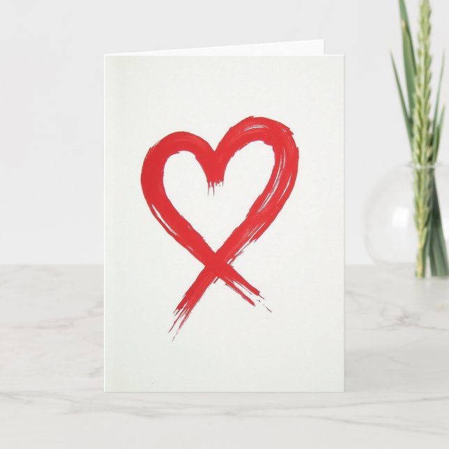 Minimalist Red Brushstroke Heart Card (Front)