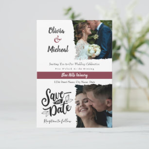 minimalist Red Burgundy save the date 2 photo  Invitation