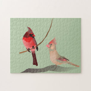 Minimalist Red Cardinal Male Female Winter Bird Jigsaw Puzzle