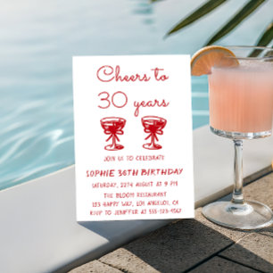 Minimalist Red Cheers to 30 Years Birthday Invitation