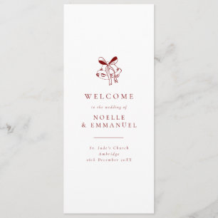 Minimalist Red Christmas Bells Winter Wedding Program
