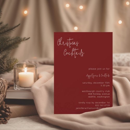 Minimalist Red Christmas Cocktails  Holiday Party Invitation