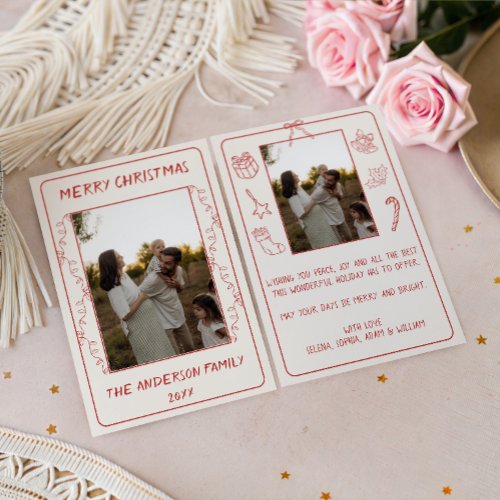 Minimalist Red Christmas Lights Family Photo       Holiday Card