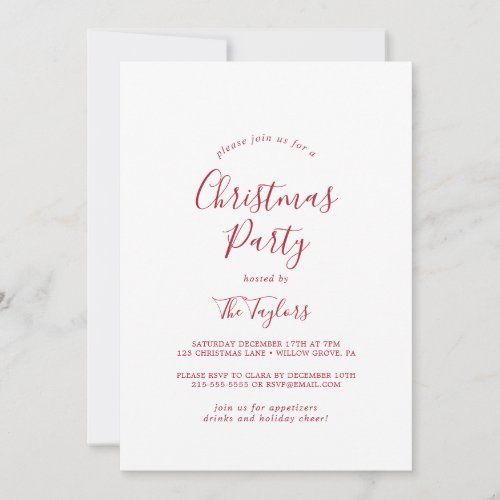 Minimalist Red Christmas Party Invitation