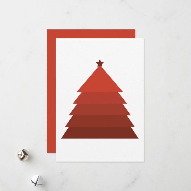 Minimalist Red Christmas Tree Christmas Card (Front/Back In Situ)