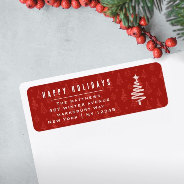 Minimalist Red Christmas Tree Family Return Label (Creator Uploaded)