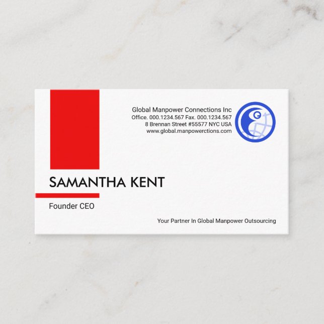 Minimalist Red Column Stripe Manpower Consultant Business Card (Front)