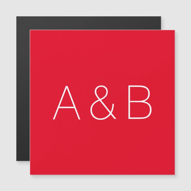 Minimalist red custom couple initials magnet card (Front/Back)