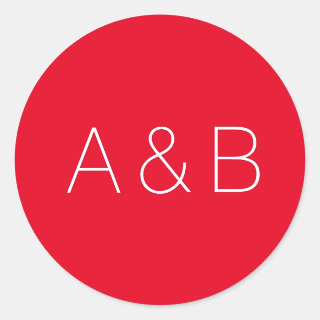 Minimalist red custom couple initials monogram classic round sticker (Front)