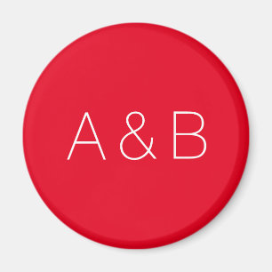 Minimalist red custom couple initials monogram magnet